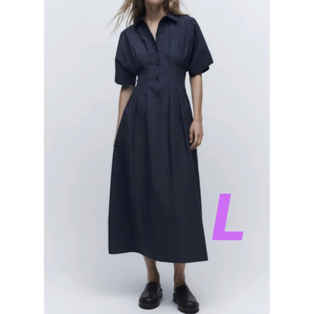 ZARA(ザラ)の【新品・未使用】ZARA プリーツ入り ミディ丈 ワンピース L レディースのワンピース(ロングワンピース/マキシワンピース)の商品写真