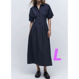 ザラ(ZARA)の【新品・未使用】ZARA プリーツ入り ミディ丈 ワンピース L(ロングワンピース/マキシワンピース)