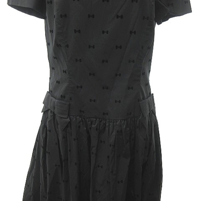 エムズグレイシー ワンピース 総柄 リボン装飾 半袖 黒 ブラック 40