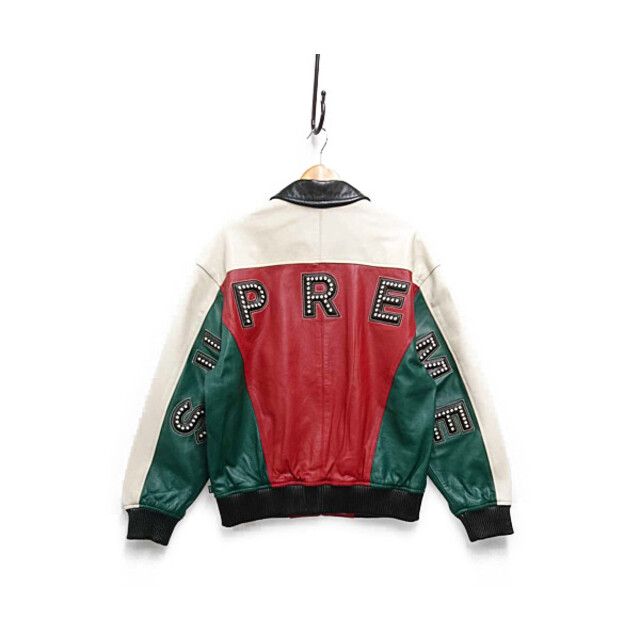 人気の レザージャケット アーチロゴ スタッズ Jacket Leather Logo Arc Studded 18SS シュプリーム SUPREME - Supreme その他アウター 29001【中古】 / 正規品 M 白 緑 赤 レザージャケット