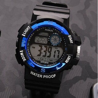 送料無料 デジタル腕時計多機能 ボーイズ（キッズ）から大人まで 黒×青(腕時計)