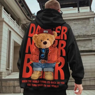 Bigbear メンズ パーカー くま バックプリント オーバーサイズ 黒(パーカー)