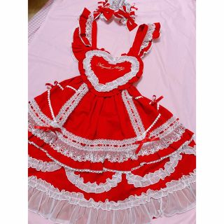 Angelic Pretty Heart胸あて付スカート カチューシャ アカ