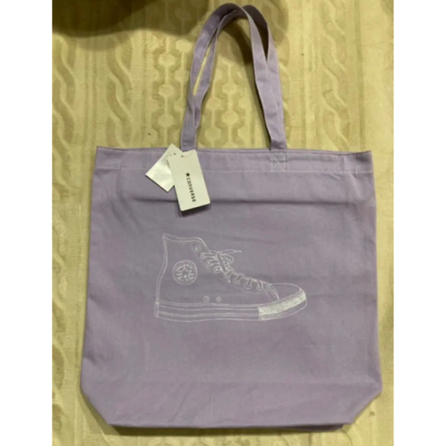 CONVERSE(コンバース)の新品　converse コンバース　トートバッグ  薄紫×白　スニーカー柄 レディースのバッグ(トートバッグ)の商品写真