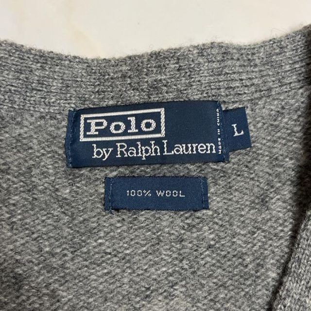 POLO RALPH LAUREN(ポロラルフローレン)の90s POLO RALPH LAUREN カーディガン グレー 刺繍ロゴ L メンズのトップス(カーディガン)の商品写真