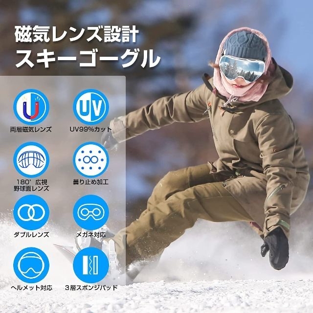 日本未発売】 スキーゴーグル 両層レンズメガネ対応 スノーボード