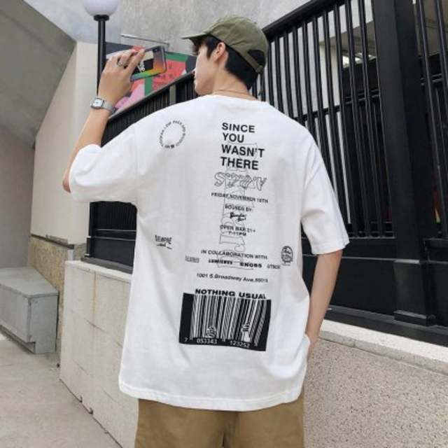 販売ショッピング バーコード Tシャツ 韓国 ストリート ルーズ ビッグシルエット 白