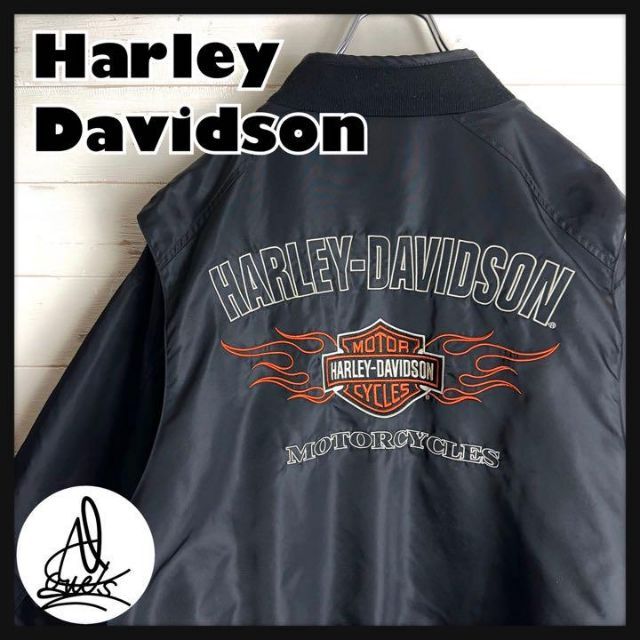 ハーレーダビッドソン 刺繍 ビッグロゴ ファイヤーパターン ベロア ジャケット