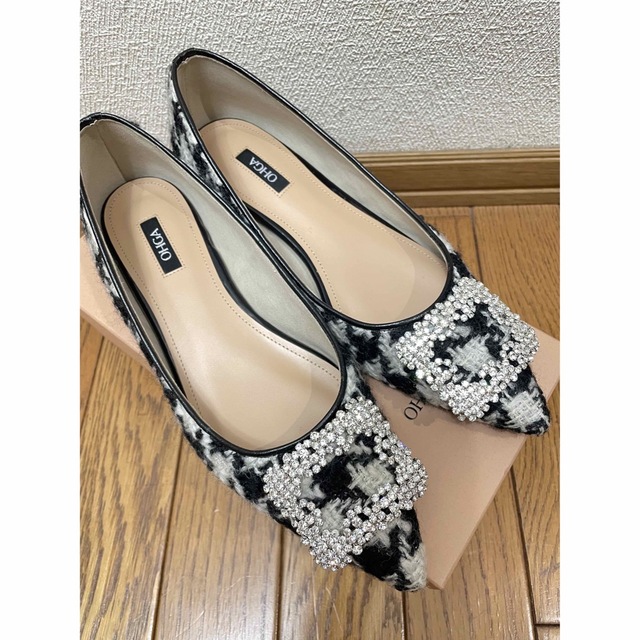 OHGA ツイードパンプス ツイードビジューパンプス 千鳥柄 | www