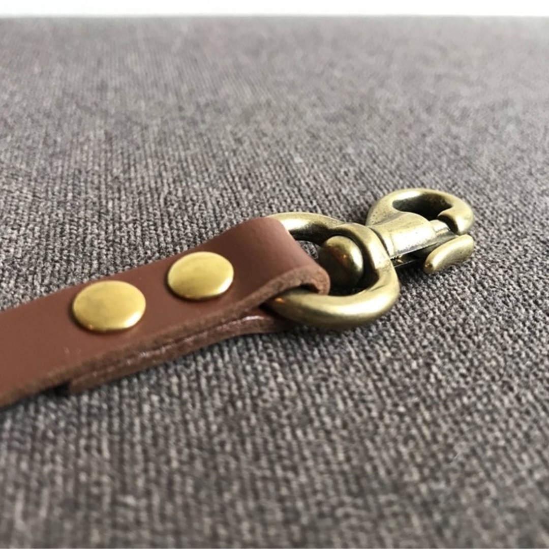 シンプルなレザーリード／ブラウン&真鍮　※ネームタグ付き ハンドメイドのペット(リード/首輪)の商品写真