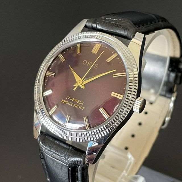 【渋い】★オリス★腕時計 メンズ 茶色 機械式 手巻 ヴィンテージ スイス