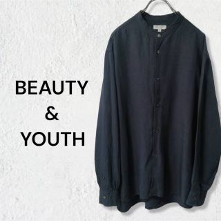 ビューティアンドユースユナイテッドアローズ(BEAUTY&YOUTH UNITED ARROWS)のBEAUTY&YOUTH ユナイテッドアローズ ノーカラー シャツ 麻混ネイビM(シャツ)