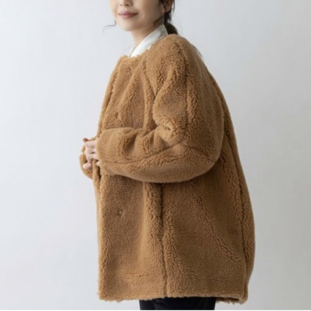sono キャメル ラウンディッシュボアコート ハーフ丈コート www