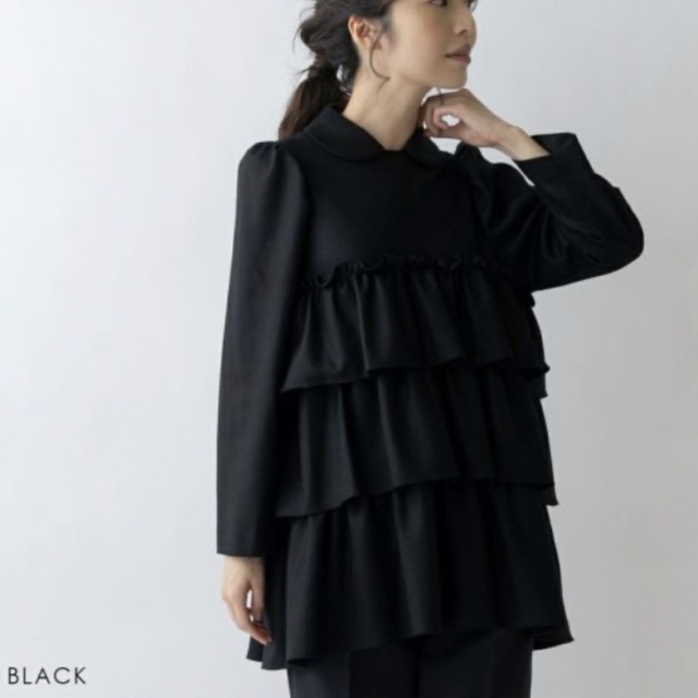 22FW 日本製 sono ブラック ティアードフリルチュニックブラウス