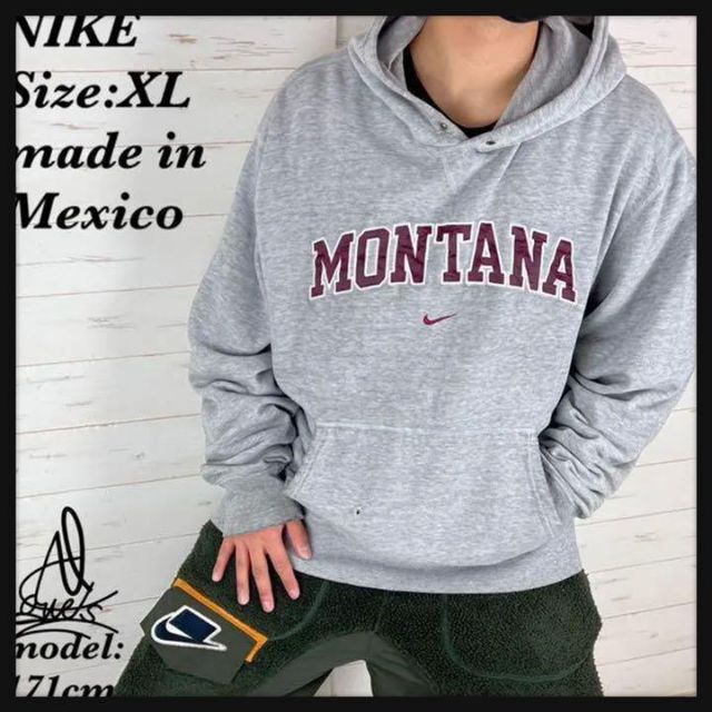 《メキシコ製》NIKE MONTANA カレッジパーカーXL☆グレー灰色刺繍ロゴ