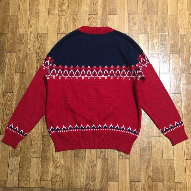 70s ルーマニア製 K mart ニットセーター 赤 紺 M ノルディック 3