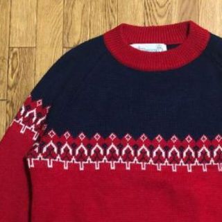 70s ルーマニア製 K mart ニットセーター 赤 紺 M ノルディック 70s ルーマニア製 K mart ニットセーター 赤 紺 M ノルディック