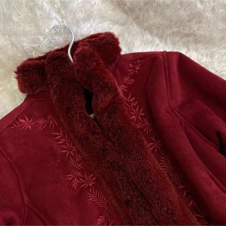 通常 1本タイプ 希少美品【LLBEAN】ボアコート 花柄刺繍ラウンド赤