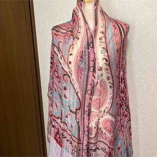 エトロ(ETRO)の美品　エトロ　ペーズリー　スカーフ　ストール　ピンク　シャーリング(ストール/パシュミナ)