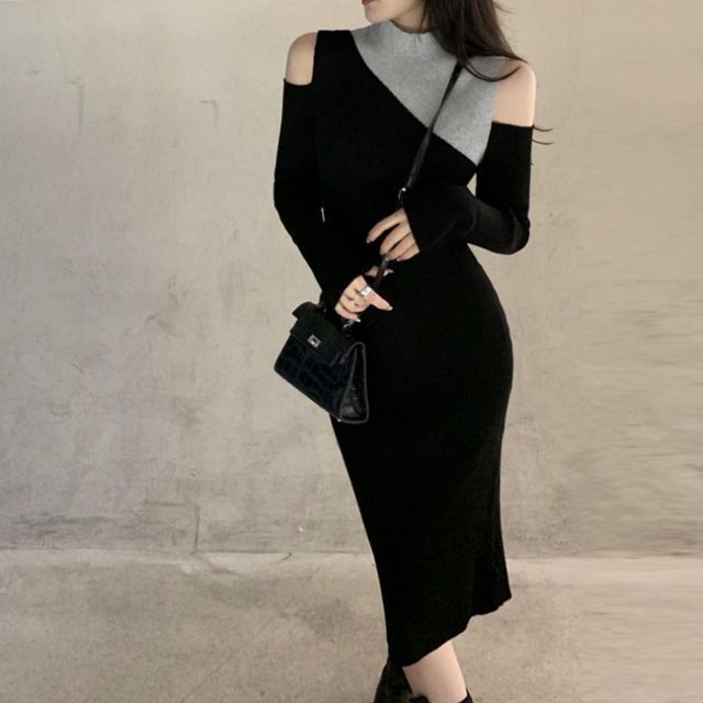 ♐ニットワンピース 肩出し ◆ブラック　韓国ファッション　長袖 7