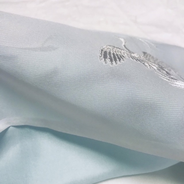 水色地にオーガンジーの袷!刺繍入り 綿帽子 白無垢 和洋兼用