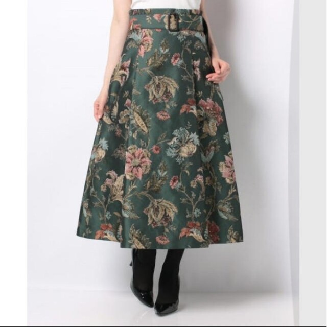 ANAYI(アナイ)の定価41,800円❁ANAYIアナイ❁フラワージャガードベルト付きスカート　36 レディースのスカート(ひざ丈スカート)の商品写真