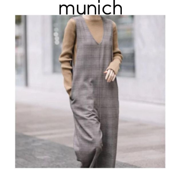 新品 Munich ブラッシュグレンチェックコンビネゾン ブラウン