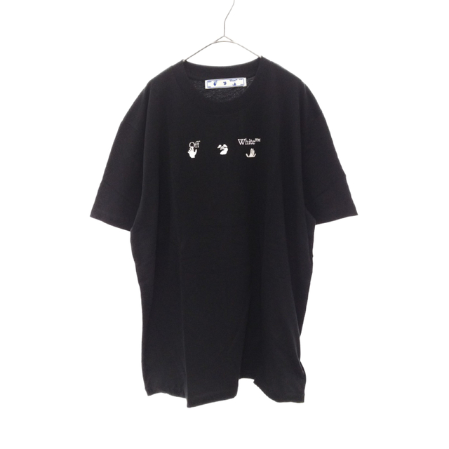 OFF-WHITE オフホワイト 21SS Peace Worldwide Short-Sleeve Slim Tee ピースワールドワイドアローロゴプリントクルーネック半袖Tシャツ ブラック OMAA027R21JER009105552センチ袖丈