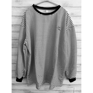2022人気の 韓国 ボーダー 長袖 ゆるかわ トップス オルチャン ホワイト Tシャツ(長袖+七分)