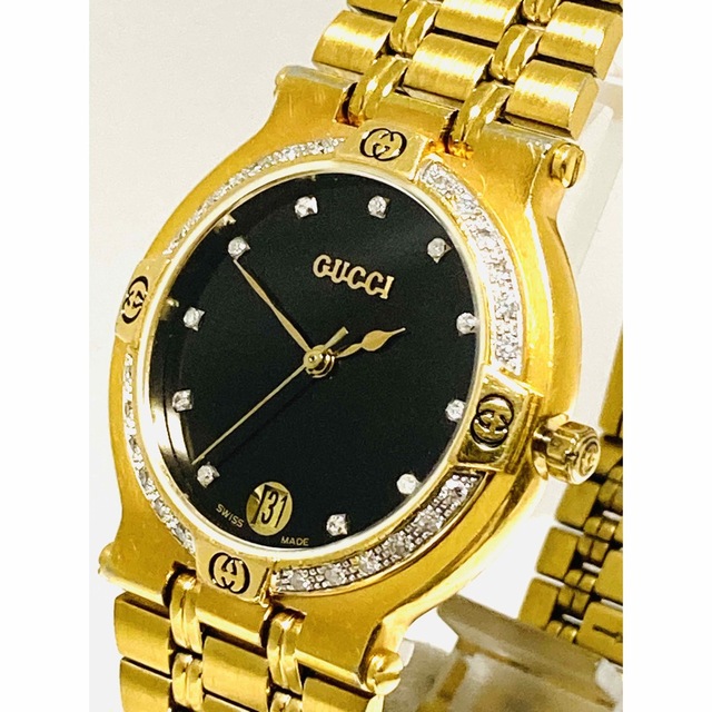 【付属品有】 GUCCI グッチ ダイヤベゼル 電池新品交換済み メンズ腕時計