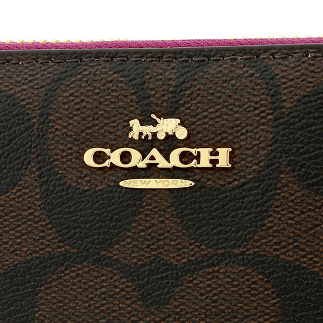 新品 コーチ COACH 長財布 ロング ジップ アラウンド ウォレット ゴールド/ブラウン/ダークマゼンタ