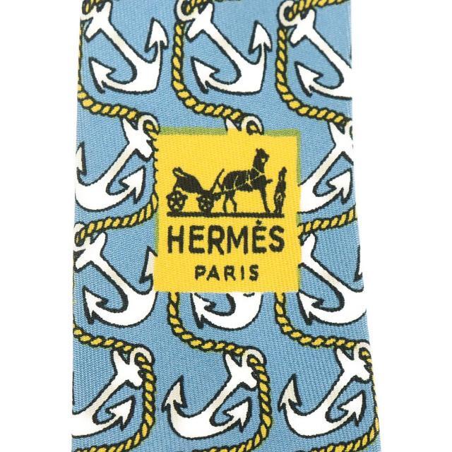 Hermes(エルメス)のエルメス ネクタイ 中古 パステルブルー いかり模様 シルク100％ HERMES 【中古】| ファッション小物 メンズ 男性用 ブランド マリン 海 夏 水色 青色 Aランク メンズのファッション小物(ネクタイ)の商品写真