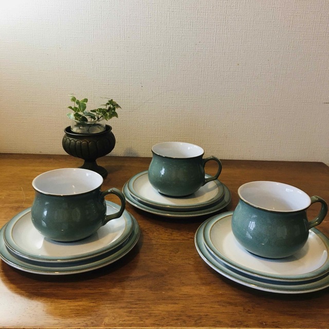 【英国製】Denby デンビー Regency Green トリオ3客セット