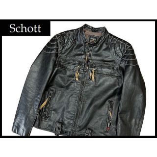 ショット(schott)の希少 ショット ヴィンテージ 加工 パテッド シングル レザー ライダース L(ライダースジャケット)