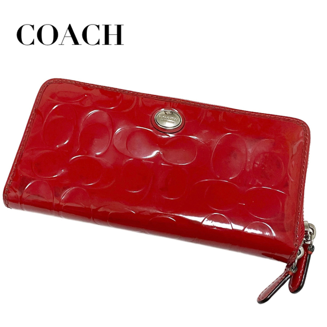 COACH(コーチ)の【コーチ】エナメル ラウンドジップ 長財布 レッド レディースのファッション小物(財布)の商品写真