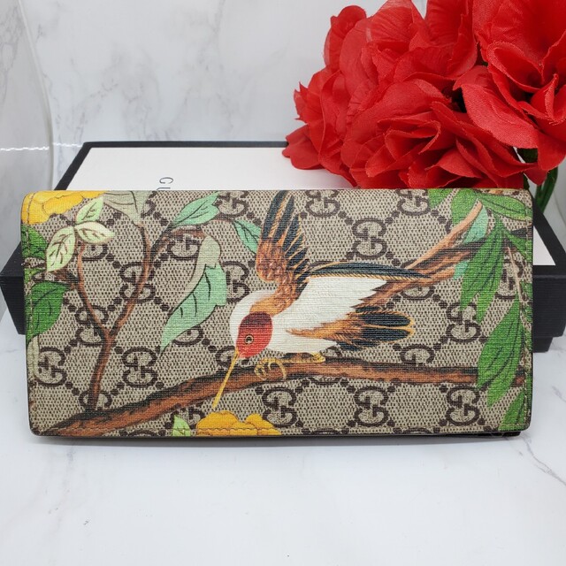未使用に近い】 GUCCI グッチ ティアン 長財布 財布 鳥 花 【はこぽす
