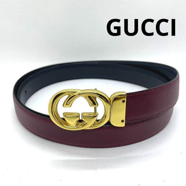 GUCCI レザーベルト ゴールド金具 インターロッキングG 輝く高品質な