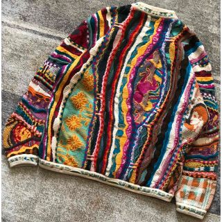 クージー(COOGI)の超レア 異次元のデザイン 芸術 人物柄 90's COOGI ニットカーディガン(カーディガン)