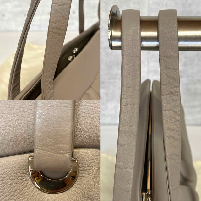 美品】WAKO 銀座和光 グレージュ シルバー金具 がま口 レザー
