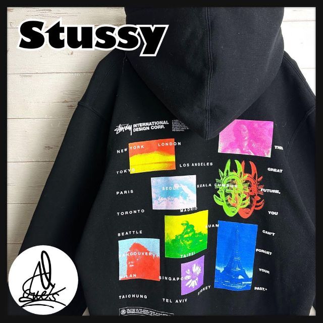 【美品】希少カラー STUSSY ビッグシルエット デカロゴ パーカー L