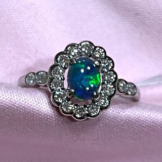 木造 新品 Pt 天然ブラックオパール0.43ct ダイヤ 0.40ct リング