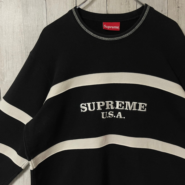 supreme シュプリーム スウェット 刺繍ロゴ センターロゴ ボーダー