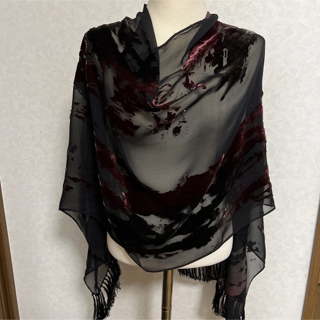 美品　ジョーゼット　ベルベット　パーティドレス　ストール レディースのファッション小物(マフラー/ショール)の商品写真
