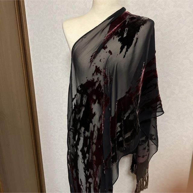 美品　ジョーゼット　ベルベット　パーティドレス　ストール レディースのファッション小物(マフラー/ショール)の商品写真