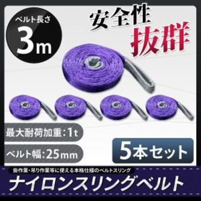 ストア スリングベルト 5m 2本セット ナイロンスリング 耐荷800kg 25mm×5m ベルトスリング 運搬用スリング 吊具 