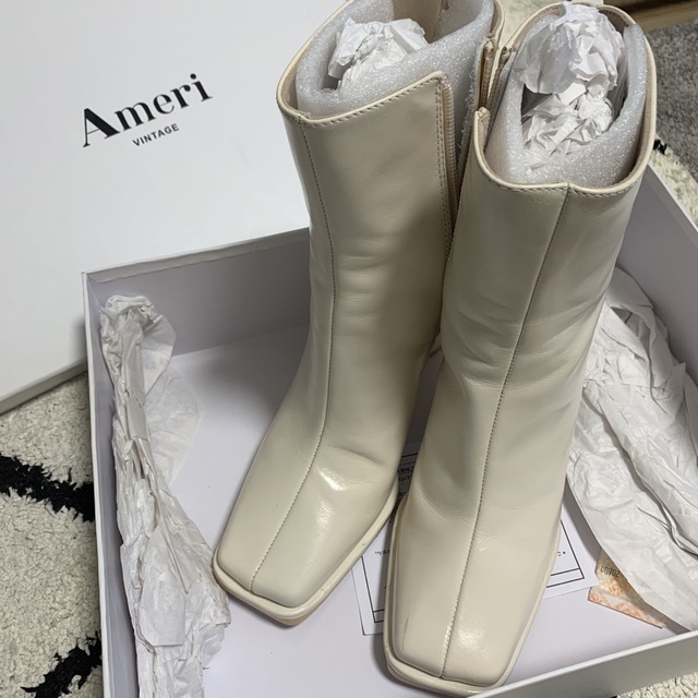 【美品】  AMERI / アメリ | DIMENSIONAL SQUARE BOOTS レザー ディメンショナル スクエアトゥ ヒール ブーツ | M | ブラック | レディース