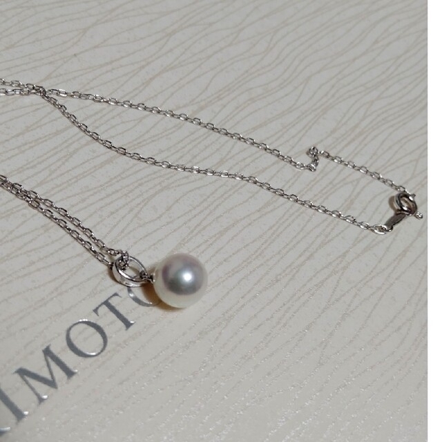 ミキモト　MIKIMOTO オメガ パール ネックレス K18 WG × パール 1粒 約6.6mm 8608