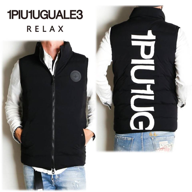 1piu1uguale3(ウノピゥウノウグァーレトレ)のシエアツ様専用 新品 立体ビッグロゴ 中わたベスト ジレ 黒 M メンズのジャケット/アウター(ダウンベスト)の商品写真
