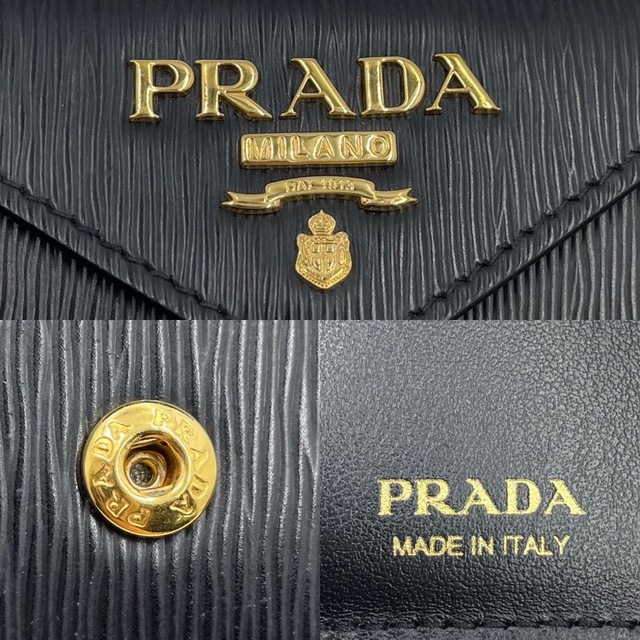 PRADA(プラダ)のPRADA プラダ 三つ折り財布 NERO ネロ VITELLO MOVE 小さめ財布 コンパクトウォレット 1MH021 レザー    ブラック 黒 ゴールド金具 レディース 人気 美品【中古品】 レディースのファッション小物(財布)の商品写真