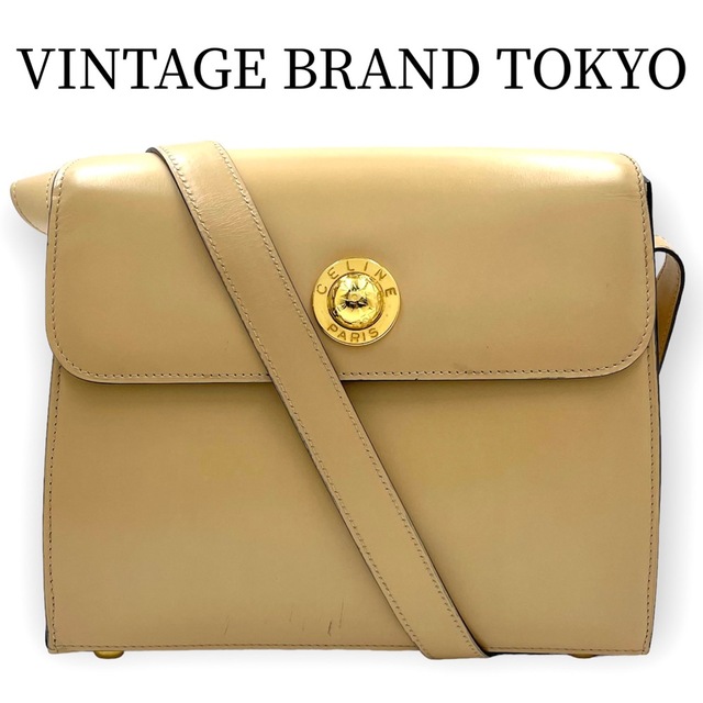 CELINE - CELINE セリーヌ ショルダーバッグ シンプル ヴィンテージ 肩掛け 斜め掛け ロゴ 鞄 かばん レザー    ベージュ ゴールド金具 レディース【中古品】